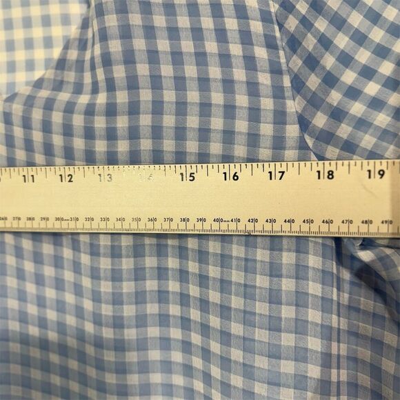 Liz Claiborne Blue Gingham Ruffle Sleeve Semi Sheer Blouse M V-Neck Semi Sheer - Picture 4 of 8